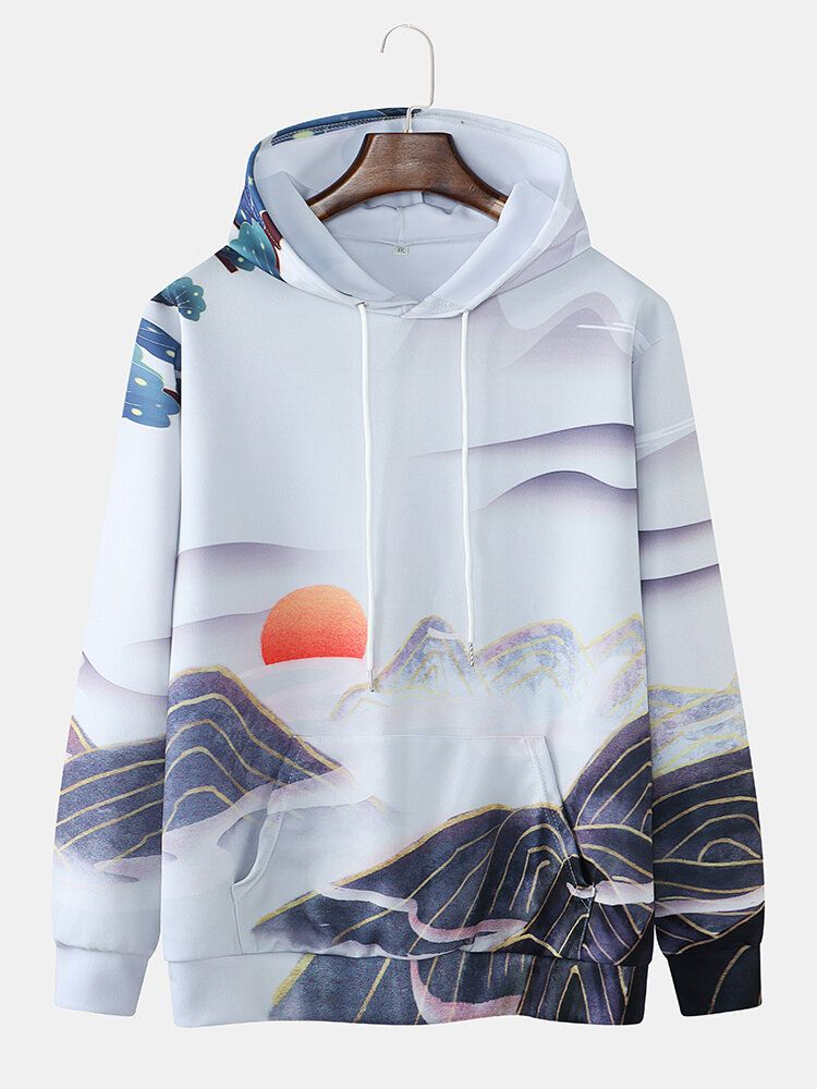 Sudaderas Con Capucha Con Cordón Informal Con Estampado De Paisaje Para Hombre