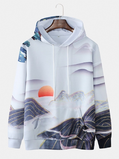 Sudaderas Con Capucha Con Cordón Informal Con Estampado De Paisaje Para Hombre