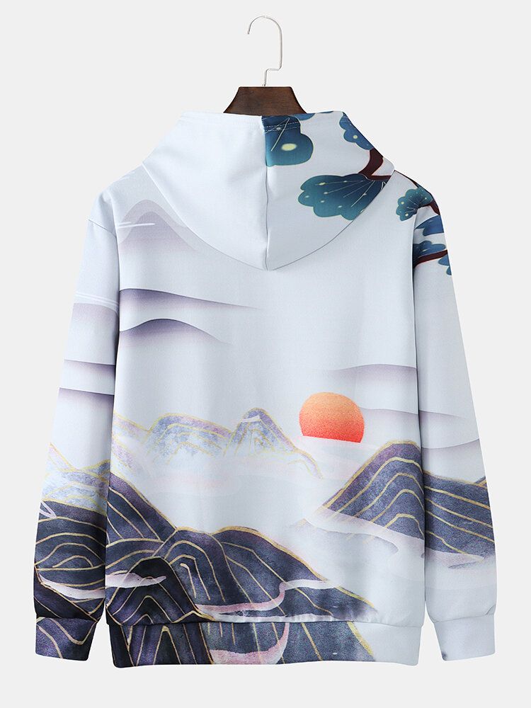 Sudaderas Con Capucha Con Cordón Informal Con Estampado De Paisaje Para Hombre