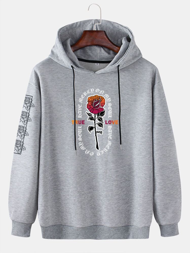 Sudaderas Con Capucha Con Cordón Informal Con Hombros Caídos Y Estampado De Letras Rosas Para Hombre