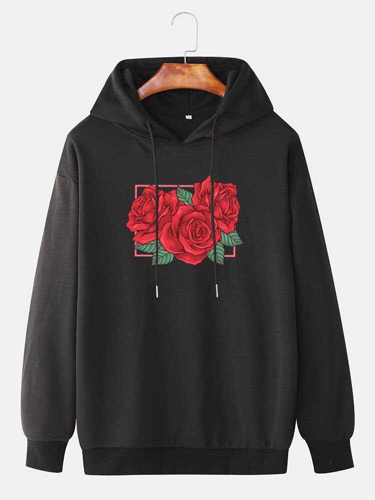 Sudaderas Con Capucha Con Cordón Informal De Manga Caída Con Estampado Gráfico De Rosas Para Hombre