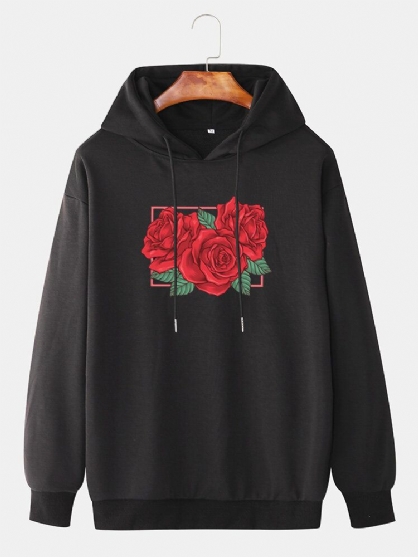 Sudaderas Con Capucha Con Cordón Informal De Manga Caída Con Estampado Gráfico De Rosas Para Hombre