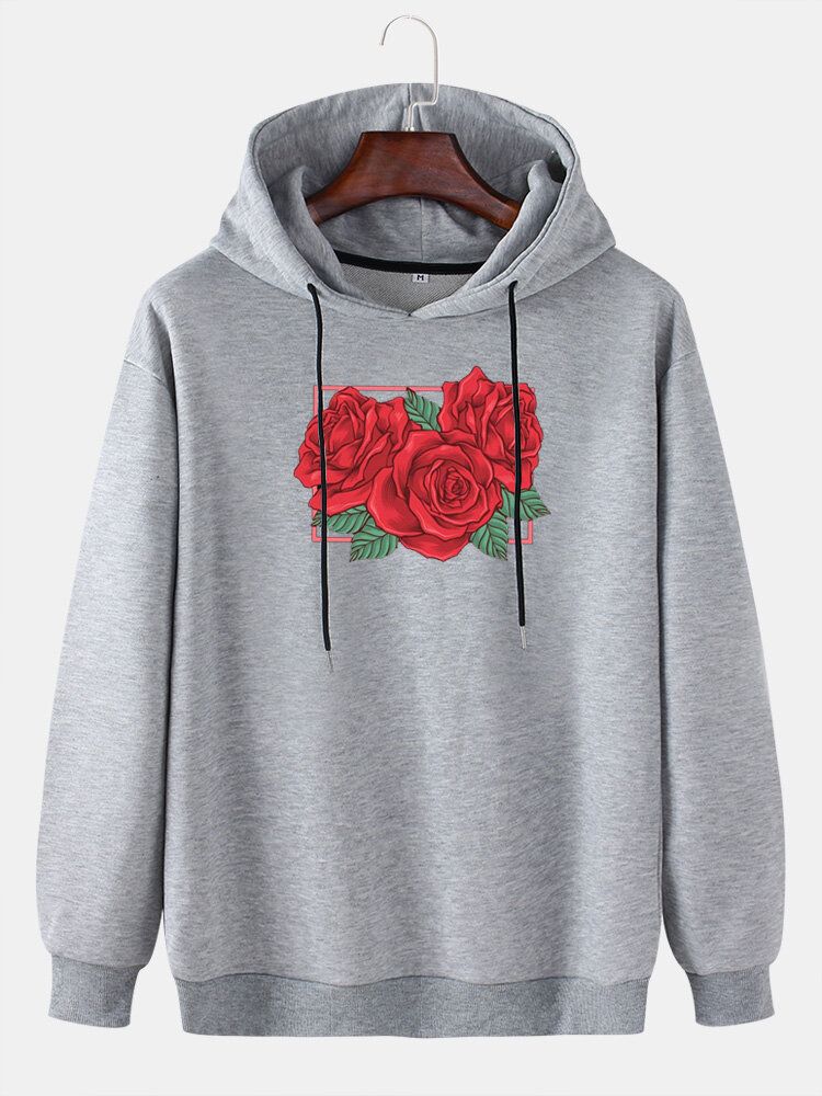 Sudaderas Con Capucha Con Cordón Informal De Manga Caída Con Estampado Gráfico De Rosas Para Hombre