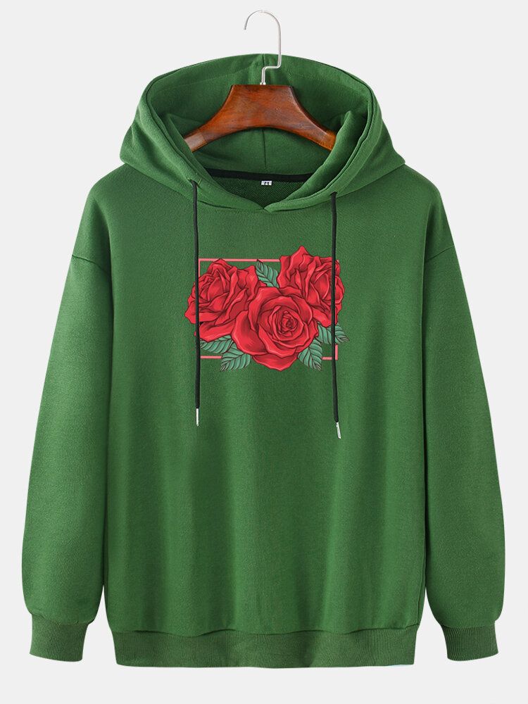 Sudaderas Con Capucha Con Cordón Informal De Manga Caída Con Estampado Gráfico De Rosas Para Hombre