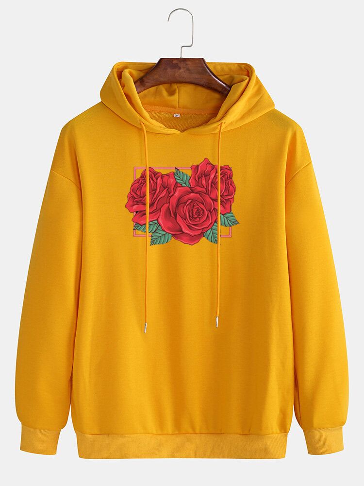 Sudaderas Con Capucha Con Cordón Informal De Manga Caída Con Estampado Gráfico De Rosas Para Hombre