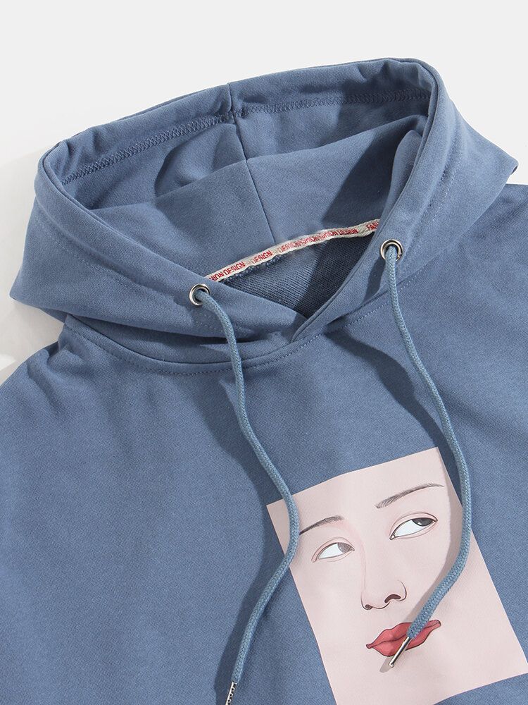 Sudaderas Con Capucha Con Cordón Informal De Manga Larga Con Bolsillo Con Estampado De Cara Divertida Para Hombre