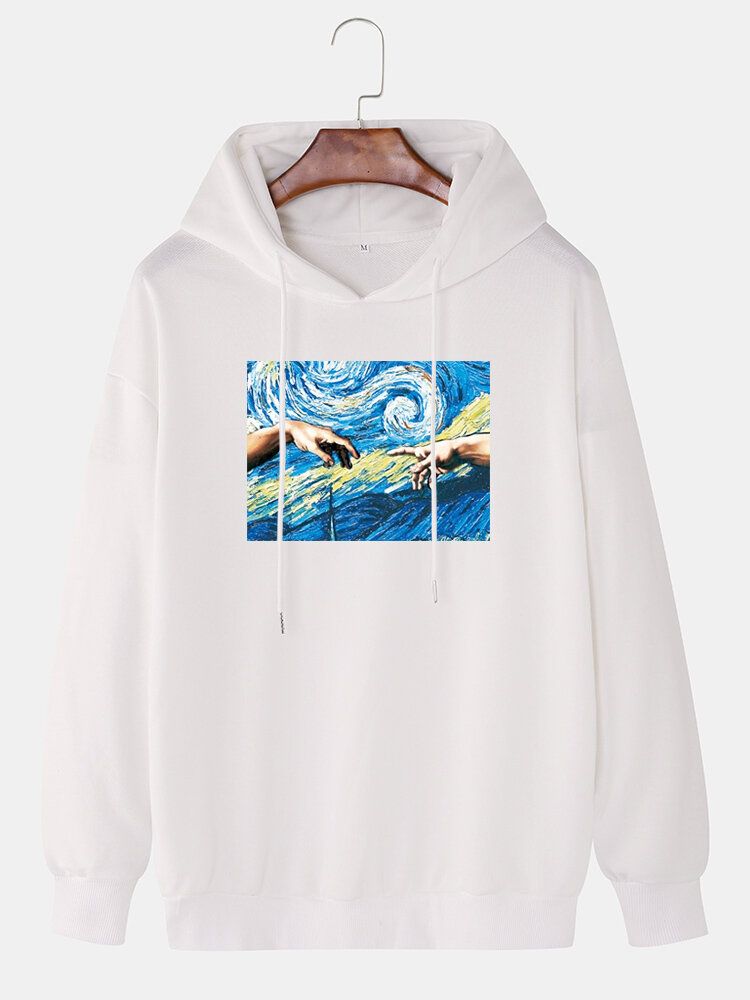 Sudaderas Con Capucha Con Cordón De Manga Caída Informal De Algodón Gráfico De Pintura De Figura Para Hombre