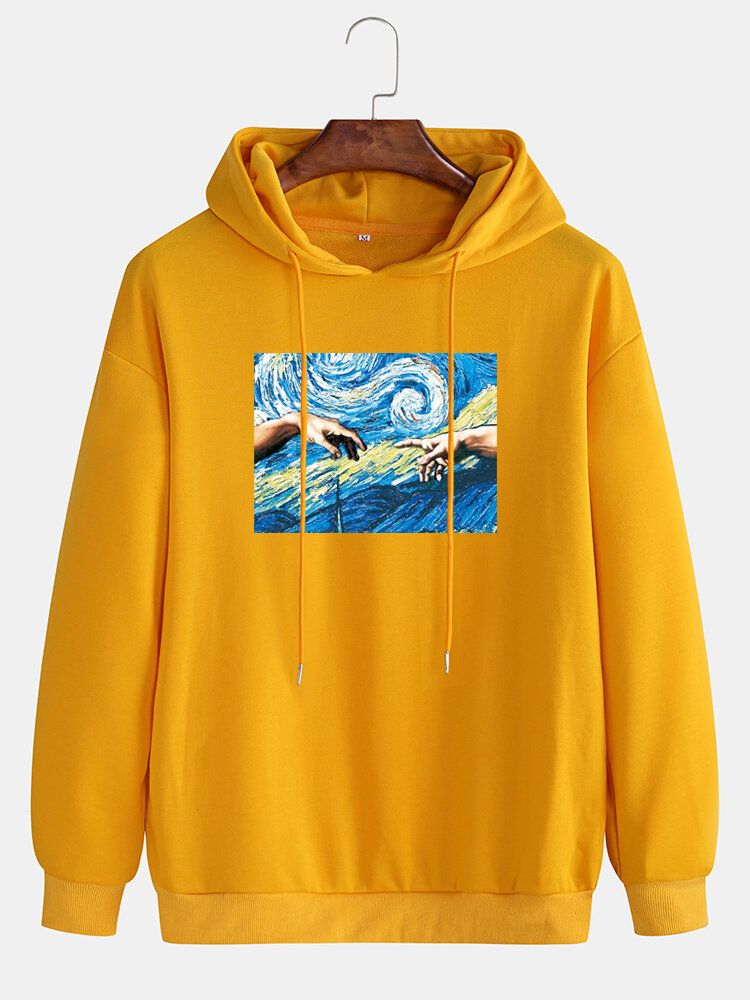 Sudaderas Con Capucha Con Cordón De Manga Caída Informal De Algodón Gráfico De Pintura De Figura Para Hombre