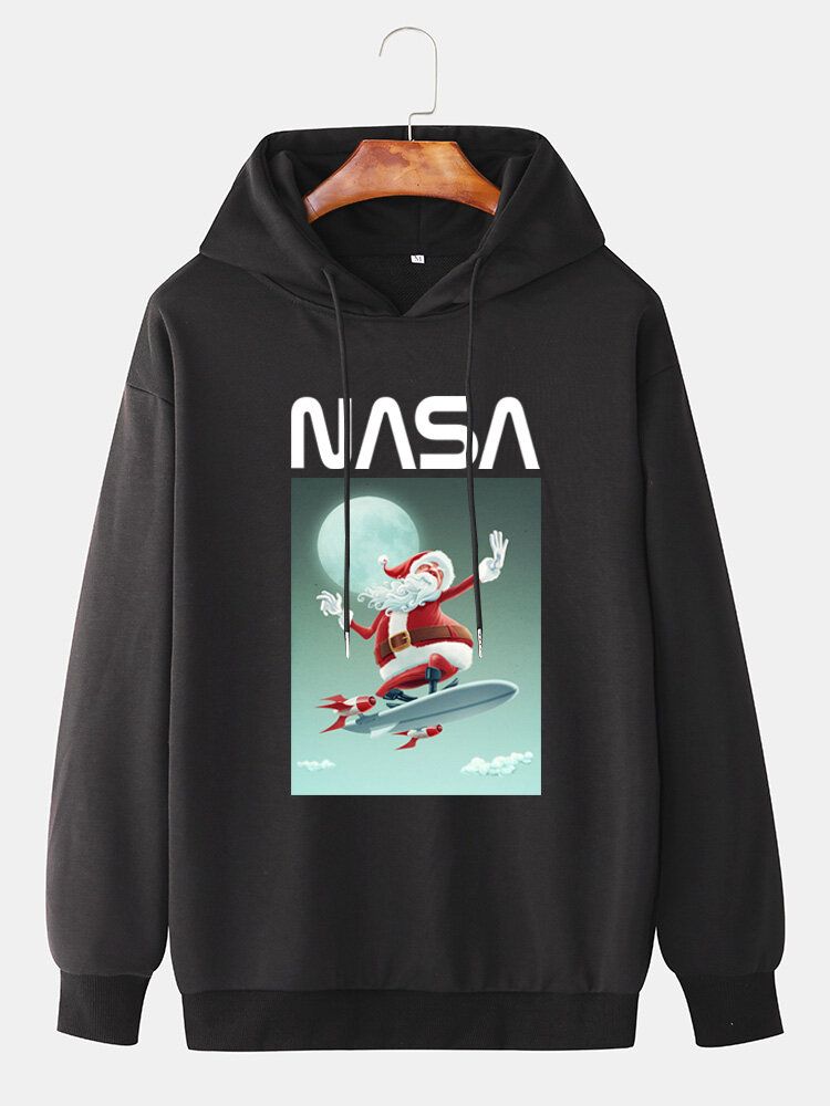 Sudaderas Con Capucha Con Cordón De Manga Caída Informal Con Estampado Gráfico De Papá Noel Navideño Para Hombre