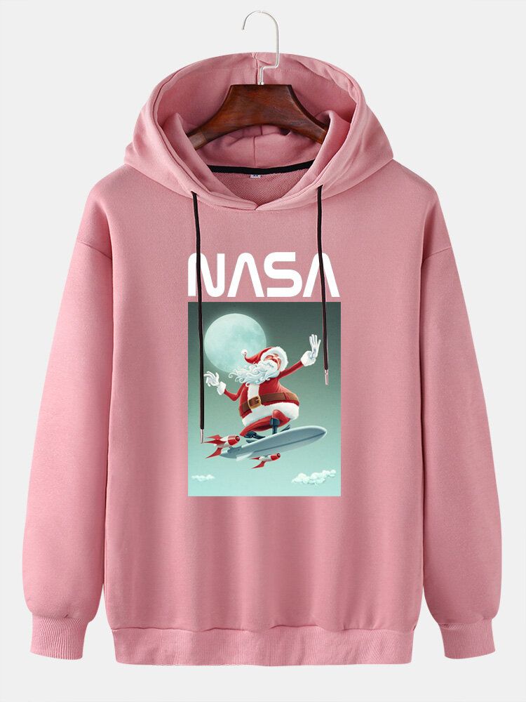 Sudaderas Con Capucha Con Cordón De Manga Caída Informal Con Estampado Gráfico De Papá Noel Navideño Para Hombre