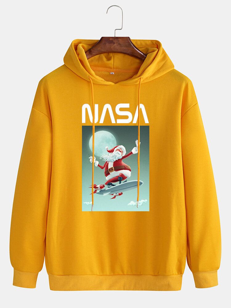 Sudaderas Con Capucha Con Cordón De Manga Caída Informal Con Estampado Gráfico De Papá Noel Navideño Para Hombre