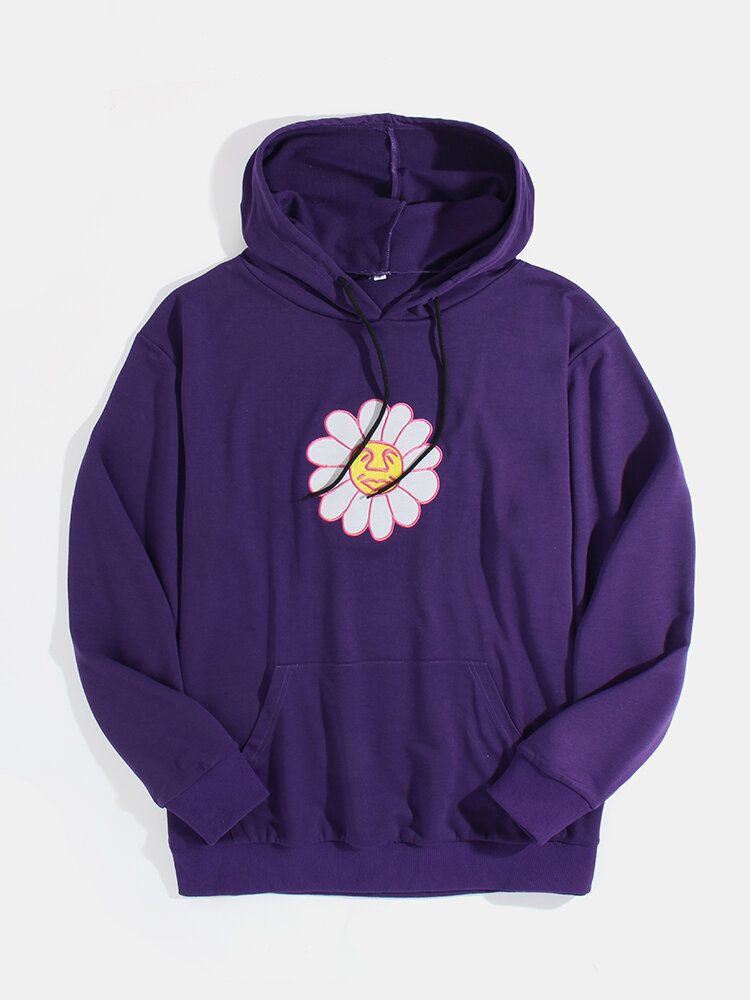 Sudaderas Con Capucha Con Cordón De Manga Larga De Algodón Con Bordado De Flores Divertidas Para Hombre