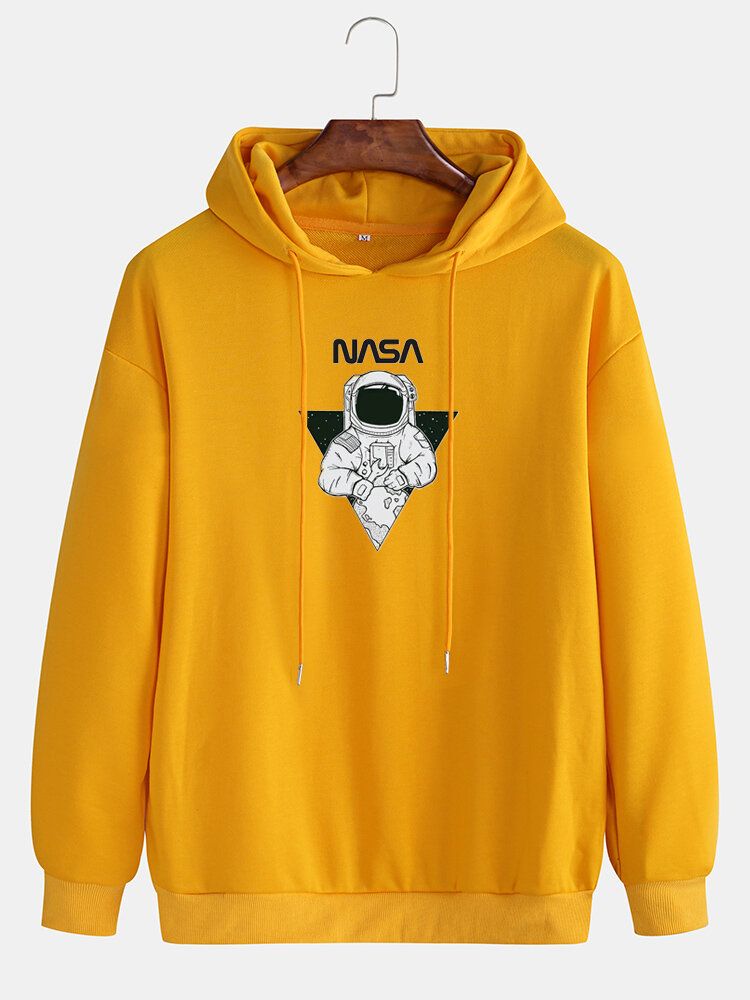 Sudaderas Con Capucha Con Cordón De Manga Larga Con Dibujos Animados De Hombro Caído Con Estampado De Astronauta Para Hombre