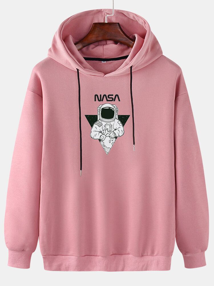 Sudaderas Con Capucha Con Cordón De Manga Larga Con Dibujos Animados De Hombro Caído Con Estampado De Astronauta Para Hombre