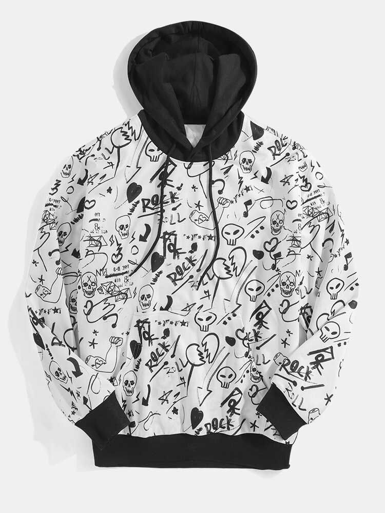 Sudaderas Con Capucha Con Cordón De Manga Larga Con Estampado De Graffiti Divertido Para Hombre