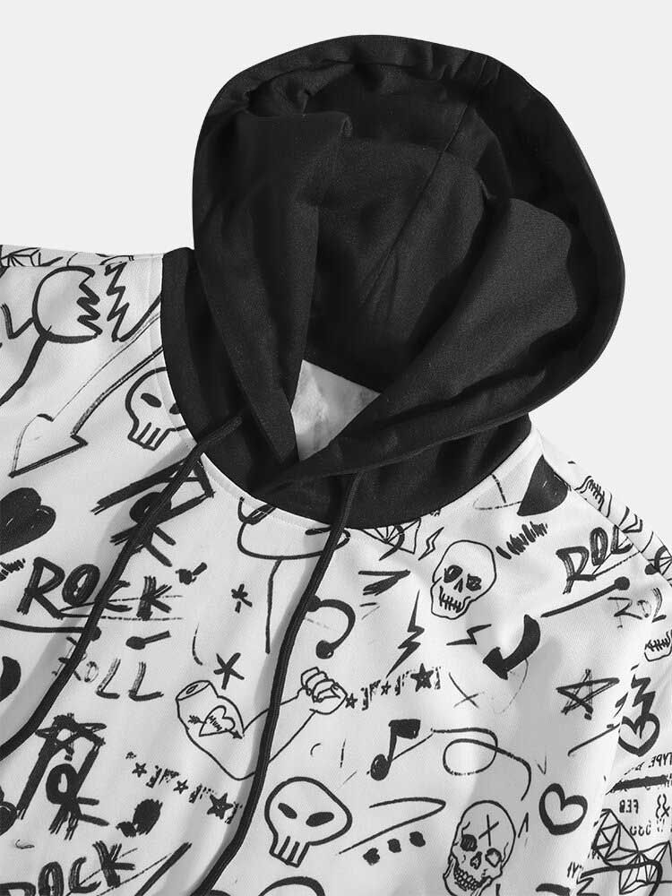 Sudaderas Con Capucha Con Cordón De Manga Larga Con Estampado De Graffiti Divertido Para Hombre