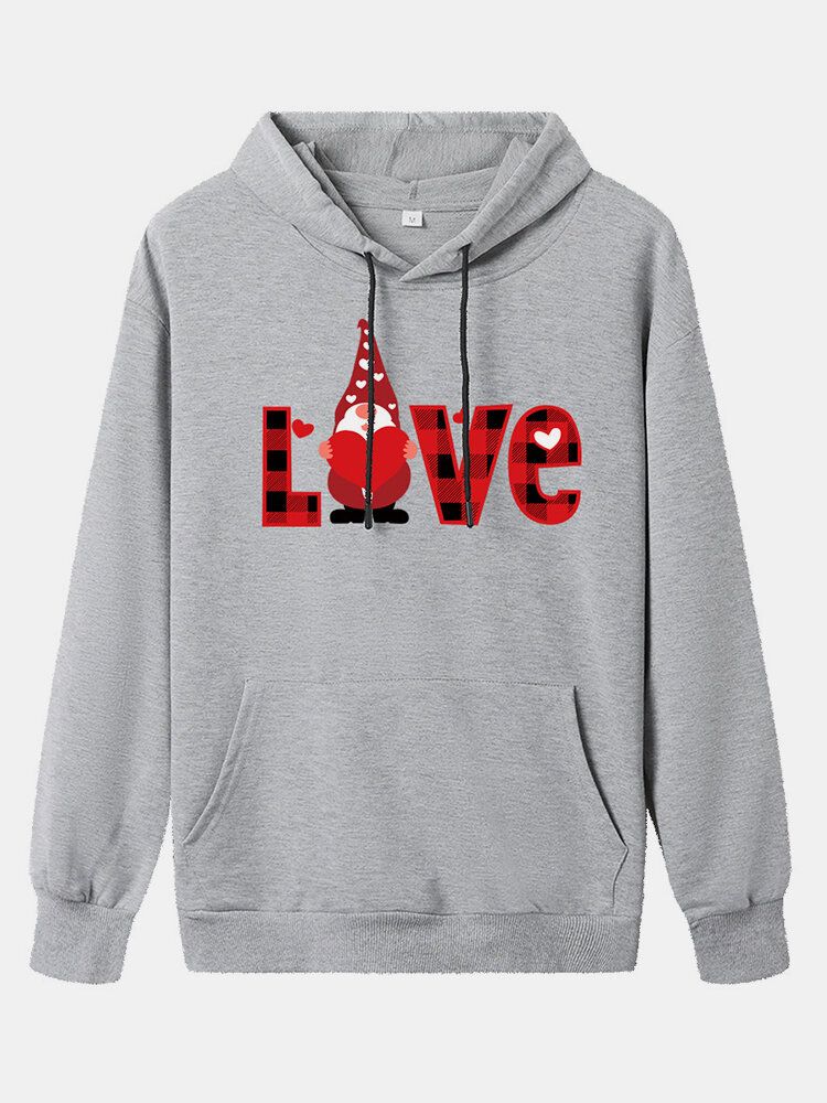 Sudaderas Con Capucha Con Cordón De Manga Larga Con Estampado De Letras De Amor A Cuadros De Navidad Para Mujer