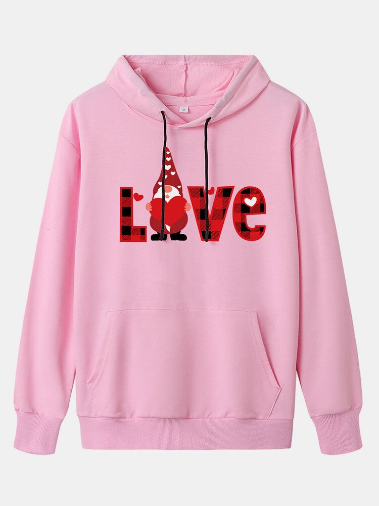 Sudaderas Con Capucha Con Cordón De Manga Larga Con Estampado De Letras De Amor A Cuadros De Navidad Para Mujer