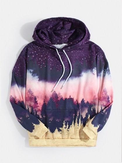 Sudaderas Con Capucha Con Cordón De Manga Larga Con Estampado De Paisaje Para Hombre