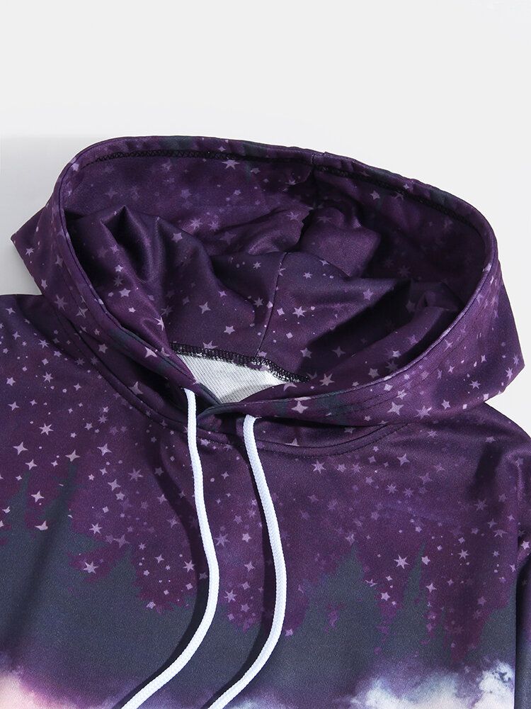 Sudaderas Con Capucha Con Cordón De Manga Larga Con Estampado De Paisaje Para Hombre