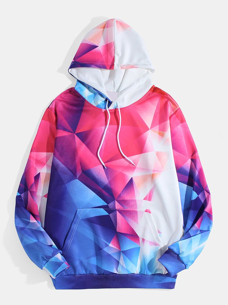 Sudaderas Con Capucha Con Cordón De Manga Larga Con Gráficos Geométricos Coloridos Para Hombre Y Bolsillo