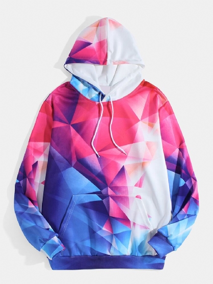 Sudaderas Con Capucha Con Cordón De Manga Larga Con Gráficos Geométricos Coloridos Para Hombre Y Bolsillo