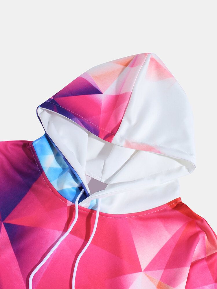 Sudaderas Con Capucha Con Cordón De Manga Larga Con Gráficos Geométricos Coloridos Para Hombre Y Bolsillo