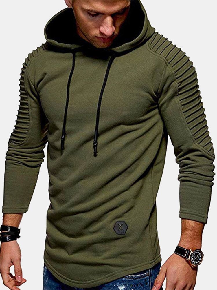 Sudaderas Con Capucha Con Cordón De Manga Larga Con Textura De Manga De Color Sólido Simple Para Hombre