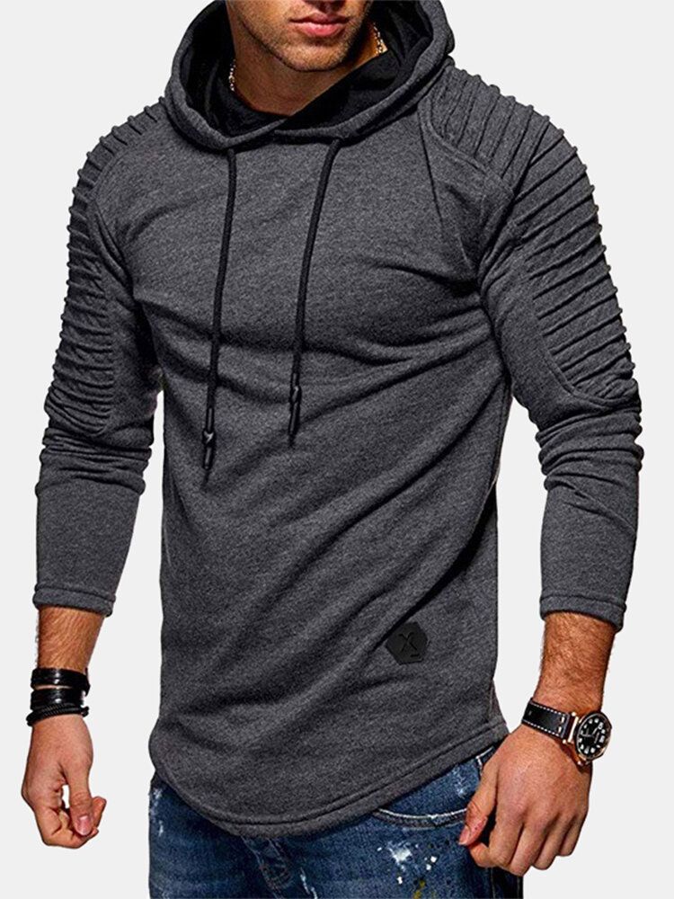 Sudaderas Con Capucha Con Cordón De Manga Larga Con Textura De Manga De Color Sólido Simple Para Hombre