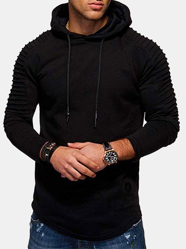 Sudaderas Con Capucha Con Cordón De Manga Larga Con Textura De Manga De Color Sólido Simple Para Hombre