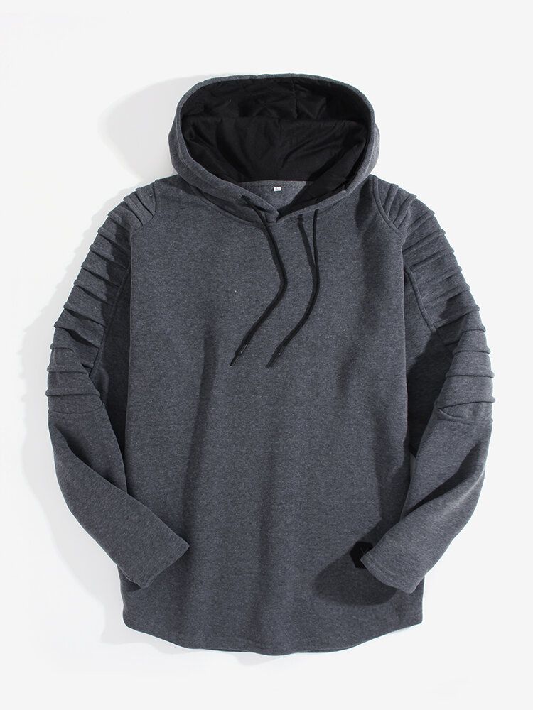 Sudaderas Con Capucha Con Cordón De Manga Larga Con Textura De Manga De Color Sólido Simple Para Hombre