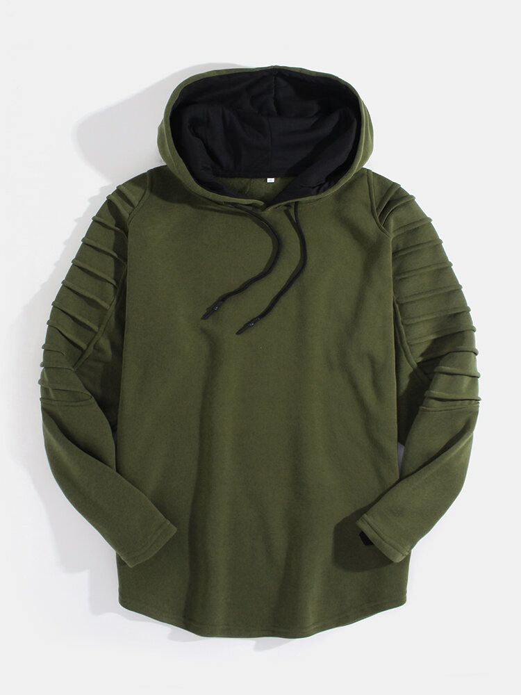 Sudaderas Con Capucha Con Cordón De Manga Larga Con Textura De Manga De Color Sólido Simple Para Hombre