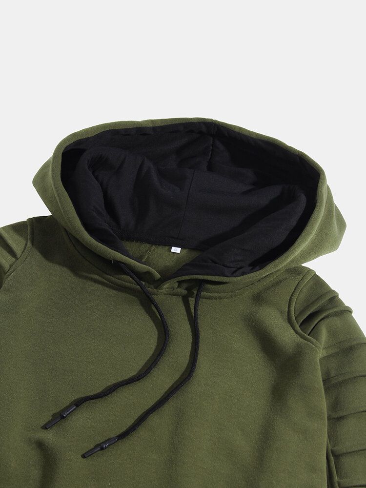 Sudaderas Con Capucha Con Cordón De Manga Larga Con Textura De Manga De Color Sólido Simple Para Hombre