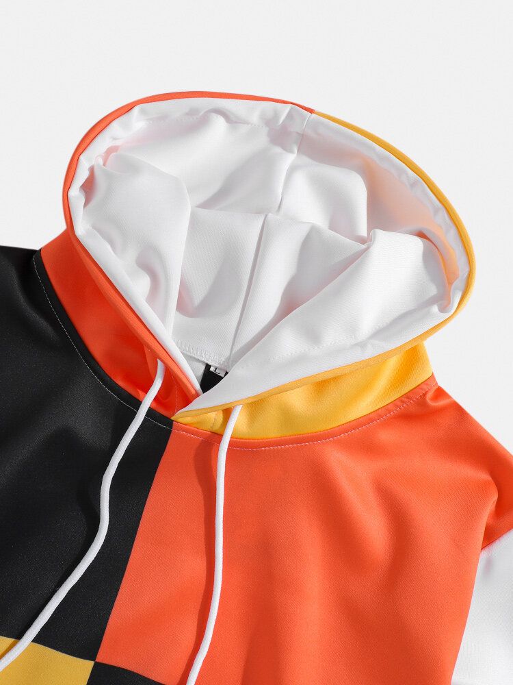 Sudaderas Con Capucha Con Cordón De Manga Larga Y Bloque De Color Para Hombre Con Bolsillo Canguro