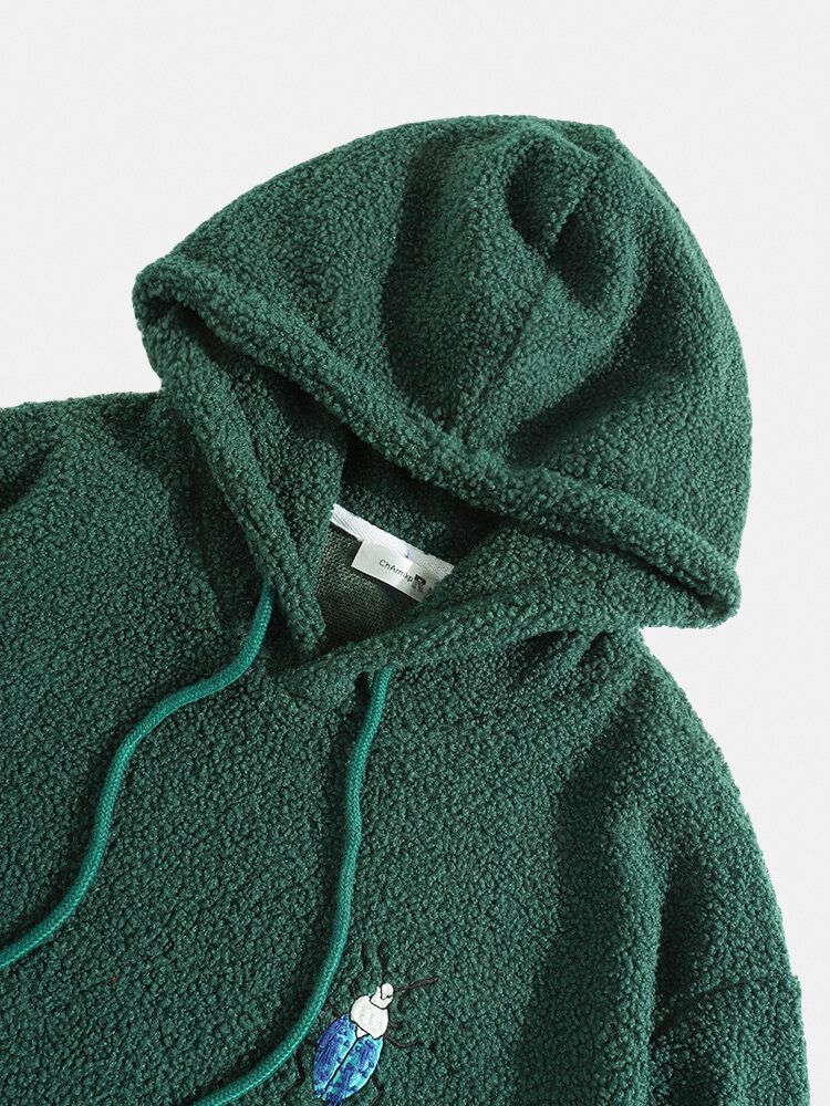 Sudaderas Con Capucha Con Cordón De Peluche Con Bolsillo Bordado En El Pecho Para Hombre