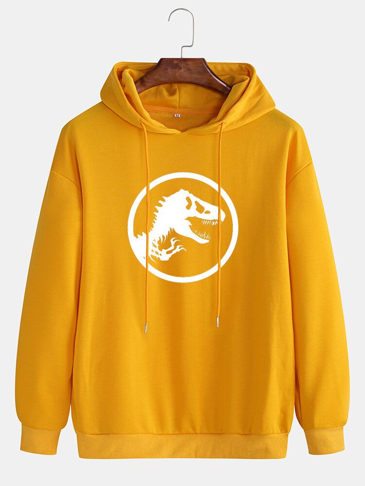 Sudaderas Con Capucha Con Cordón Simple De Manga Larga Con Estampado Gráfico De Dinosaurio Para Hombre