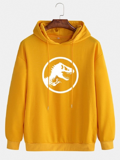 Sudaderas Con Capucha Con Cordón Simple De Manga Larga Con Estampado Gráfico De Dinosaurio Para Hombre