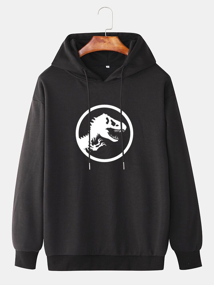 Sudaderas Con Capucha Con Cordón Simple De Manga Larga Con Estampado Gráfico De Dinosaurio Para Hombre