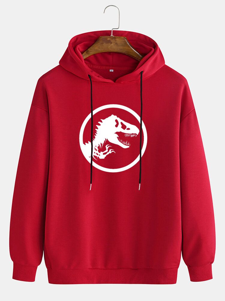 Sudaderas Con Capucha Con Cordón Simple De Manga Larga Con Estampado Gráfico De Dinosaurio Para Hombre