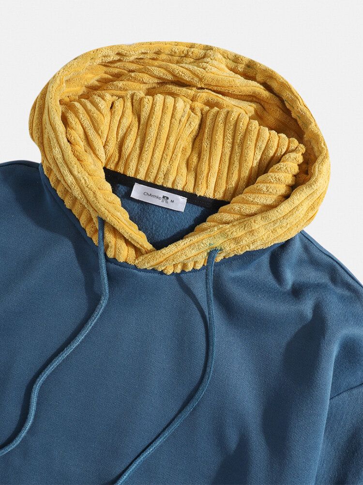 Sudaderas Con Capucha Con Cordón Verde Simple De Bolsillo De Retazos De Color Sólido Para Hombre