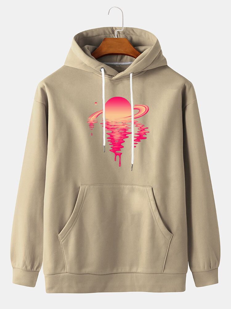 Sudaderas Con Capucha Con Cordón Y Bolsillo De Canguro Con Estampado De Planeta Para Hombre