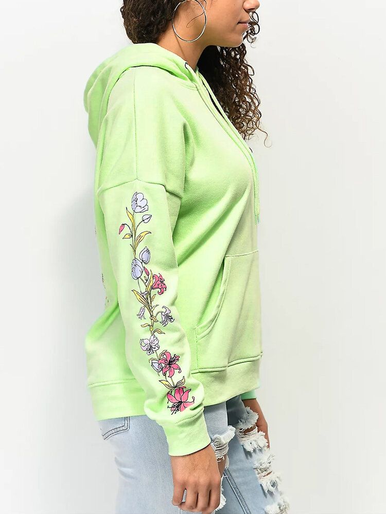 Sudaderas Con Capucha Con Cordón Y Bolsillo Con Estampado Floral En La Espalda Para Mujer