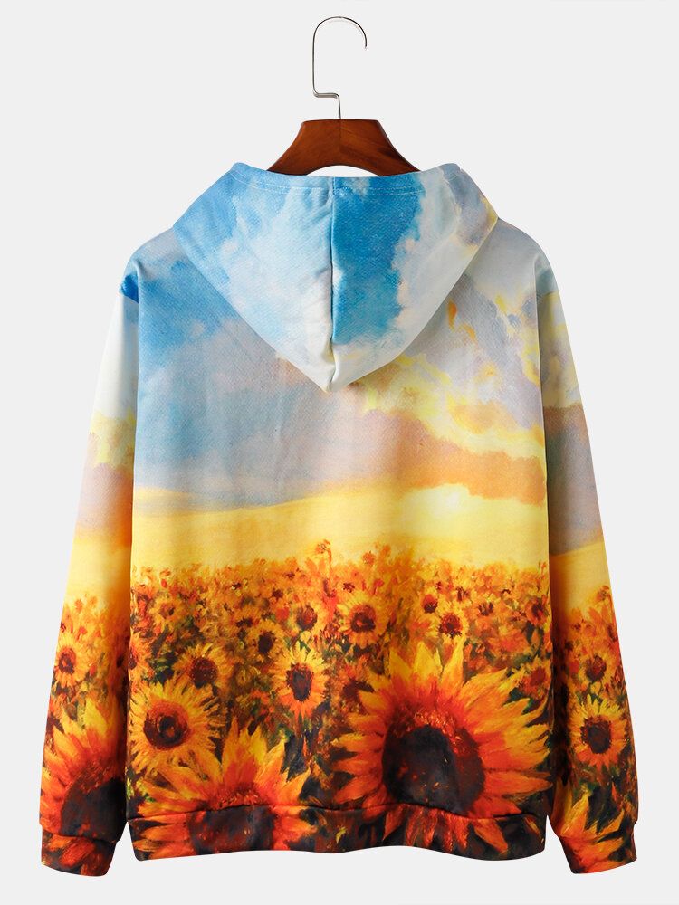 Sudaderas Con Capucha Con Cordón Y Bolsillo Con Estampado De Flores Para Hombre