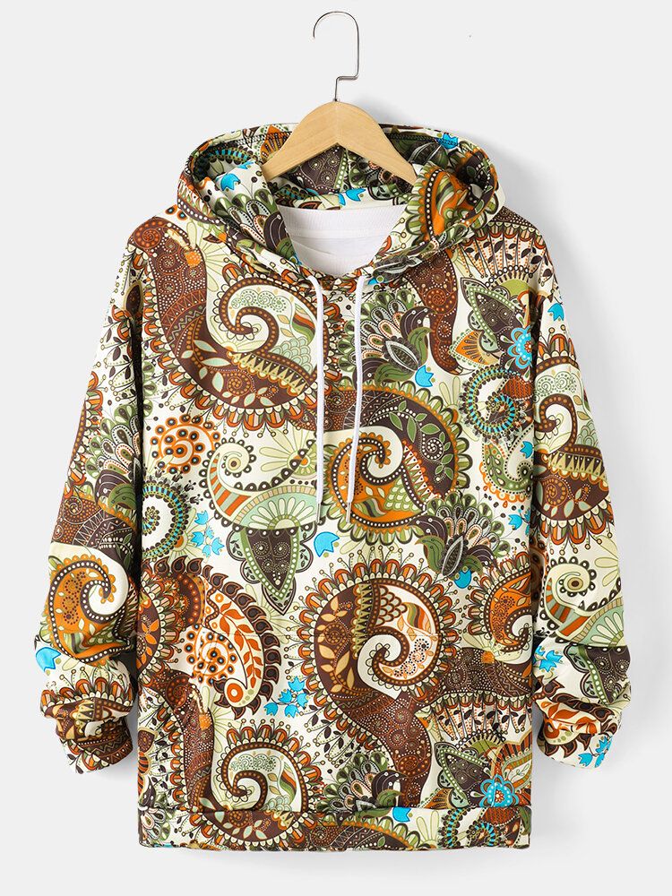 Sudaderas Con Capucha Con Cordón Y Bolsillo Con Estampado De Paisley Para Hombre