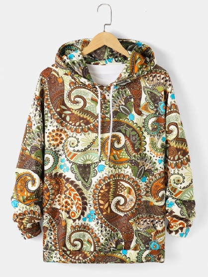 Sudaderas Con Capucha Con Cordón Y Bolsillo Con Estampado De Paisley Para Hombre