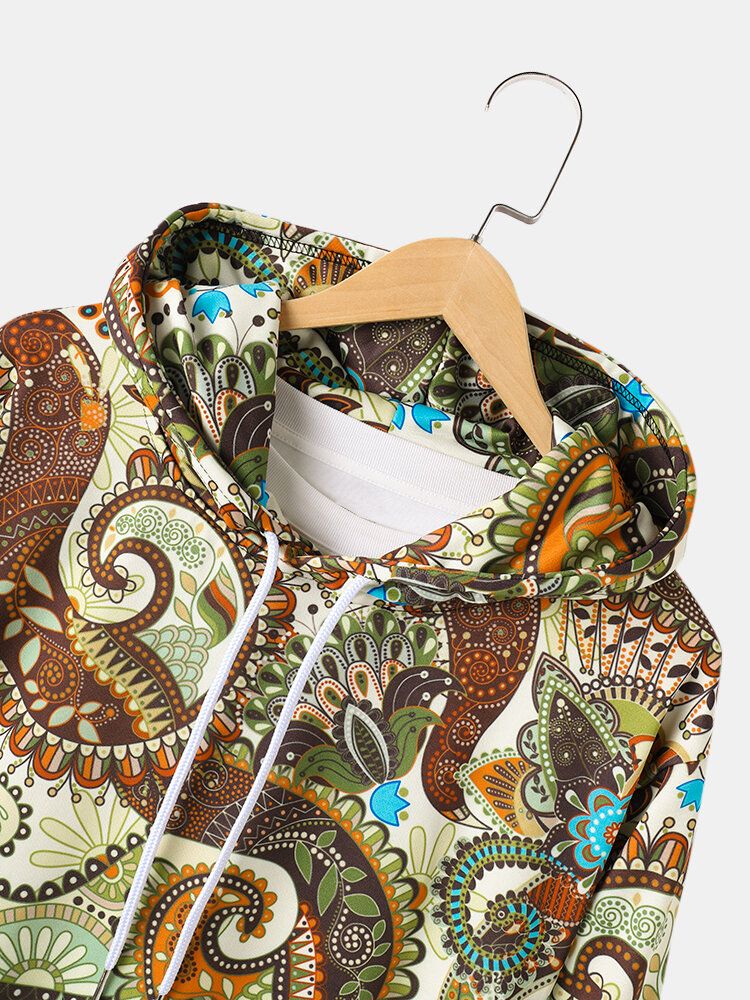 Sudaderas Con Capucha Con Cordón Y Bolsillo Con Estampado De Paisley Para Hombre