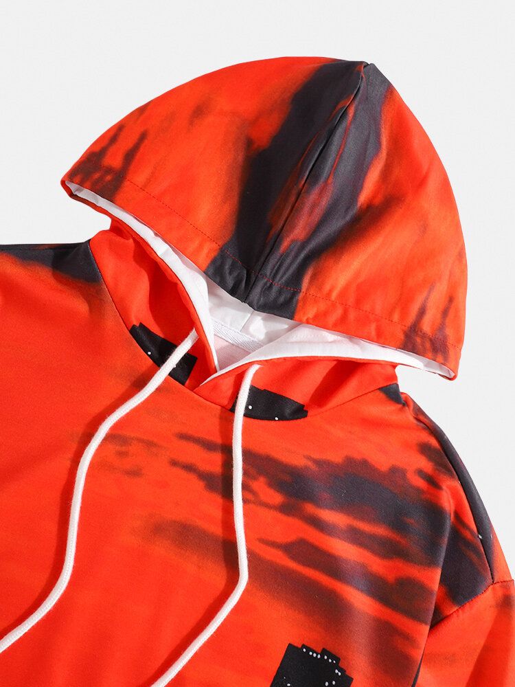 Sudaderas Con Capucha Con Cordón Y Diseño De Bolsillo Con Estampado De Paisaje Al Atardecer Para Hombre