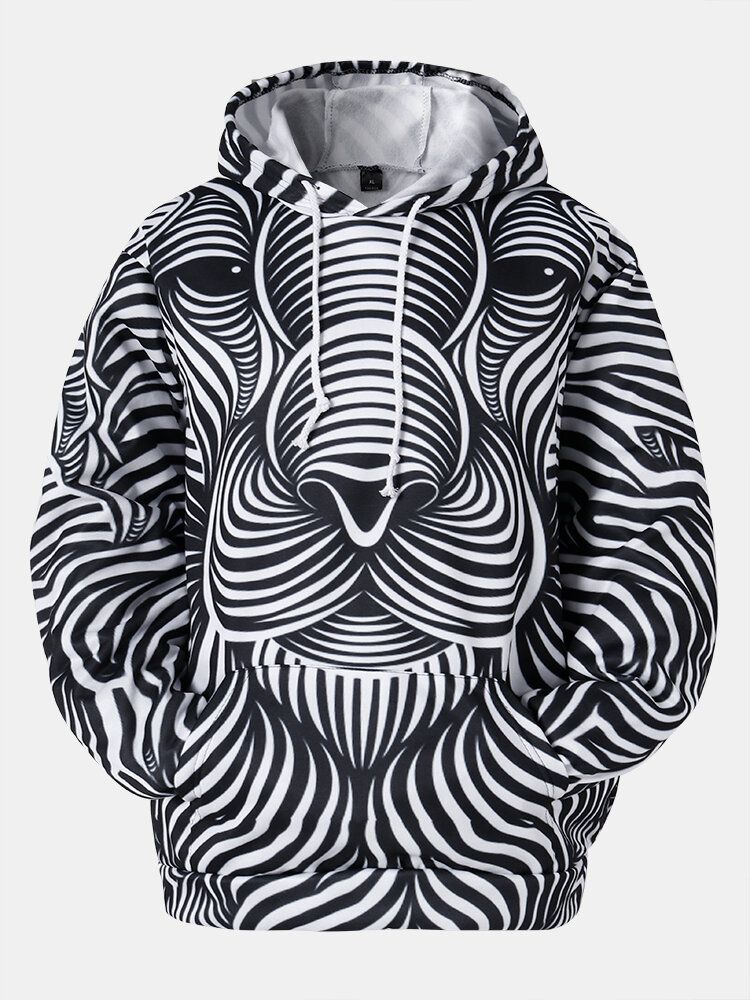 Sudaderas Con Capucha Con Cordón Y Diseño De Estampado Animal De Línea 3d Para Hombre Con Bolsillo