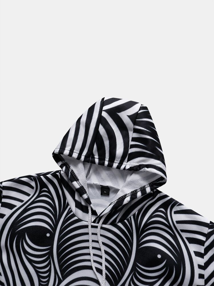 Sudaderas Con Capucha Con Cordón Y Diseño De Estampado Animal De Línea 3d Para Hombre Con Bolsillo