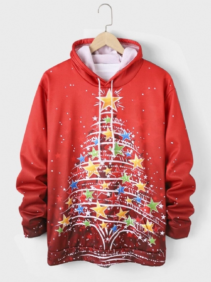 Sudaderas Con Capucha Con Cordón Y Estampado De Árbol De Navidad De Estrellas Para Hombre Con Bolsillo